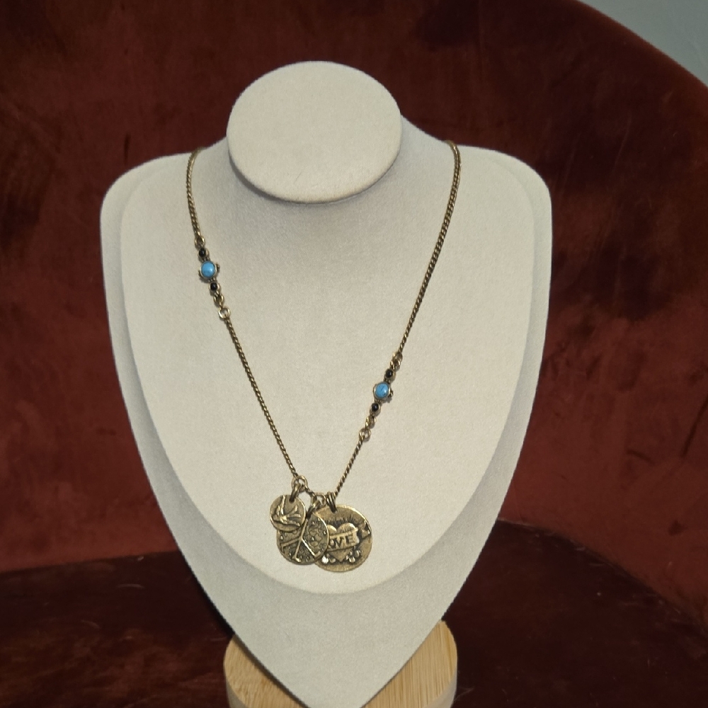 Lucky Brand Bronze Tone Necklace with Peace & Love Charms 💫